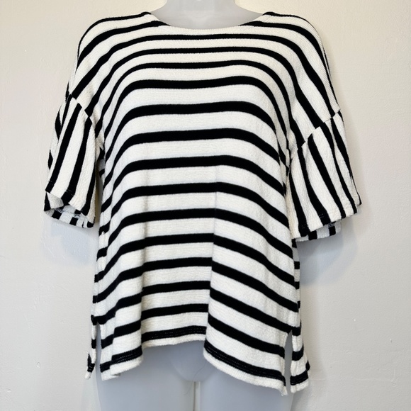 Madewell | Striped Bell Sleeve Textured Knit Comfy Top Shirt Blouse - Picture 4 of 15